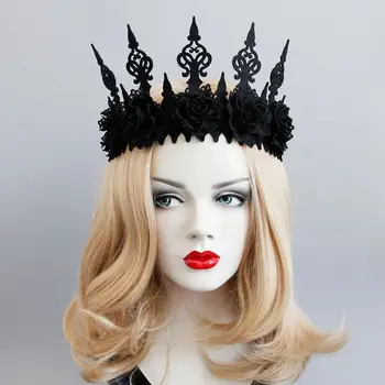 Doamna Regina Cap Cununa De Epocă Gotică Negru Coroana De Trandafiri Tiara Cu Bandă De Susținere Petrecere De Halloween Masquerade Cosplay Accesoriu
