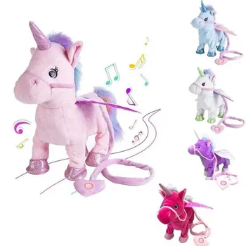 Electrice de Mers pe jos Unicorn de Pluș Jucărie 35cm Umplute de Animale Amuzant Jucărie Muzică Electronică Unicorn Jucarii pentru Copii, Cadouri de Craciun
