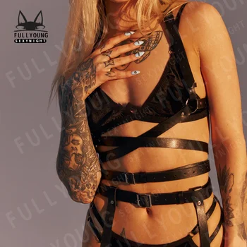 Erotic Femei Sutien Curea din Piele PU Lenjerie de Cablaj Club de noapte Sexy Gotic Rave Haine Bretele Punk Accesorii Centura Sabia