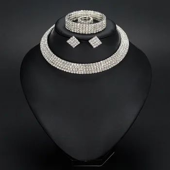 Europa și America de Moda Colier Cercei Bratara Inel Patru Piese Set Tubulare Colier cu Diamante Model Pălării en-Gros