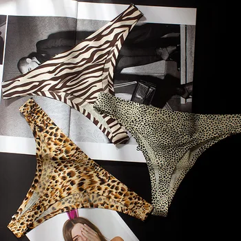 Femei Lenjerie Sexy Sexy Leopard de Imprimare Matase de Gheață Talie Joasa-O singură Bucată fără Sudură pentru Femei Slipuri T-Spate