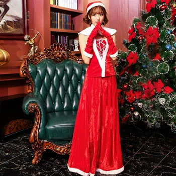 Femei Sexy Halloween Costume de Crăciun Elegant Roșu Etaj-Lungime Fusta Scurta Mantie Mănuși, Pălărie 5 BUC Set Carnaval Deguisement