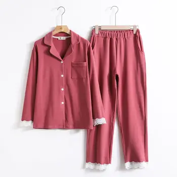 Femei Toamna Iarna Pijamale Seturi de 2 BUC Dantela Complet Maneca îmbrăcăminte de noapte De Velur Homewear Intim, Cald Pijamale Pijamale Body