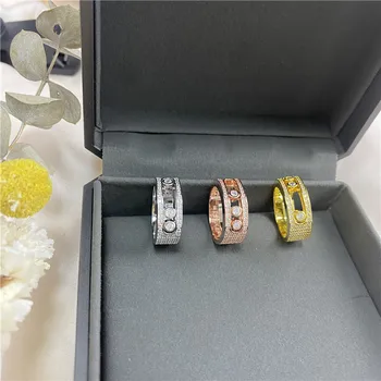 Francez bijuterii de lux noi argint 925 cuplu inel de galvanizare aur de trei mobile de diamant inel de MIȘCARE ROMANE