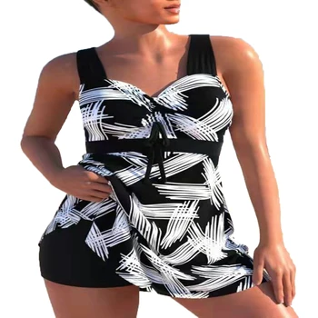 FS Femei Sexy Negru Plus Dimensiune Tankinis Bikini Set Curea Cruce Gât Rotund Costum de Baie Doua Piese Florale de Imprimare de Costume de baie 2022 Noi