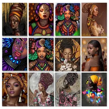 GATYZTORY Acrilice Pictura De Numere Manual Femeie Africană Numărul Pictura Pe Panza Pentru Incepatori Acasă Decoruri Cadou Ușor