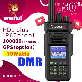 HD1 plus wurui 10W dmr IP67 rezistent la apa talkie walkie talkie ham radio cu rază lungă talkie-walkie comunicator Amatori pmr UHF VHF