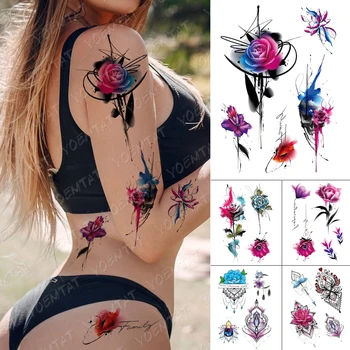 Impermeabil Tatuaj Temporar Autocolante Trandafir Bujor Lotus Butterfly Flash Tatuaje Feminine Minimalist Body Art Pictat Fals Tatoo De Sex Masculin