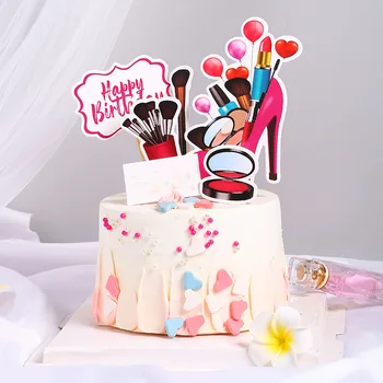 ins Happy Birthday Cake Topper fata tocuri inalte Ruj Cupcake toppers pentru nunta, petrecere de aniversare Desert Tort de Decorare cadou