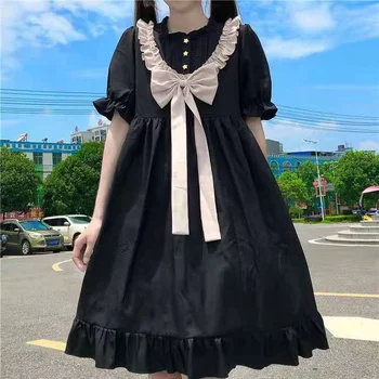 Japoneze Femei Vrac Gotic Volane Cosplay Lolita Rochie de Petrecere Kawaii Collored Vintage Rochie de Drăguț Lolita Rochie Negru și Roșu