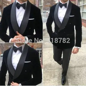 JELTONEWIN Sacou de Catifea Neagră Pantaloni Personalizate 2022 Formale Tuxedo Elegant Dublu Rânduri Costum de Mire Rochie de Petrecere Pentru Nunti