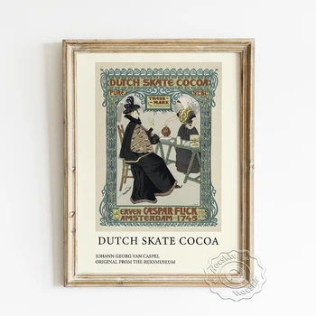 Johann Georg Van Caspel Expoziție Muzeul Poster, Olandeză Skate Cacao Epocă Panza Pictura, Doamnă Elegantă Arta De Perete Decor Acasă
