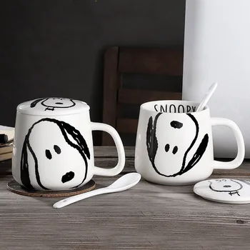 Kawaii Ceașcă de Cafea Snoopy Accesorii Drăguț desen Animat Anime Cana Ceramica cu Lingura cu Capac Iubitorii de uz Casnic Cana de Apa Jucarii Fete Cadou
