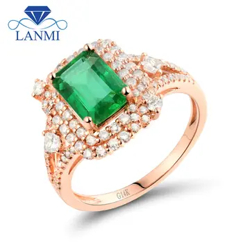 LANMI Solid 14K Aur a Crescut Naturale de Smarald Nunta Lovelry Inele Cu Design Autentic Diamond Piatră prețioasă de Bijuterii pentru Mama