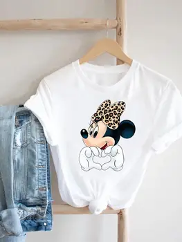 Leopard Papion Dragoste în Stil de Îmbrăcăminte Short Sleeve Graphic Tee Top Imprimat Moda Ureche Mouse-ului pentru Femei Haine de sex Feminin Doamna Casual T-shirt