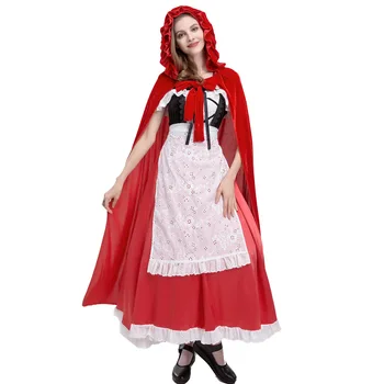 Little Red Riding Hood Costum Adult Cosplay Dress Party Club de noapte Regina Serviciu de Cosplay Costum menajera Costum Rochie Lunga Mantie