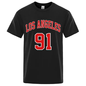 Los Angeles 91 Echipa Uniformă De Imprimare Barbati Topuri Supradimensionate Tee Haine Tricouri De Vara Din Bumbac T-Shirt Confortabil Liber Maneci Scurte