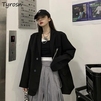 Lungi Sacouri Femei Negru Hip Hop de Moda Pierde Toate-meci Chic New Solid Simplu Streetwear coreeană Stil Casual Îmbrăcăminte Cupluri