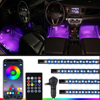 Masina Underdash de Iluminat 4 Buc 12V Multicolor Interior Kit Muzica cu Sunet de Control Activ, Inclusiv Încărcător Benzi cu LED-uri Lumina