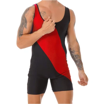 Mens Lenjerie de Wrestling Bodysuit-O bucată fără Mâneci Negre Mozaic Sport Salopeta Body pentru Gimnastică, Fitness, Jogging