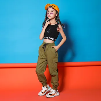 Moda Hip Hop de Îmbrăcăminte pentru Copii pentru Dans tricouri pentru Fete Pantaloni Verzi Jazz Imbracaminte Concurs de Costume