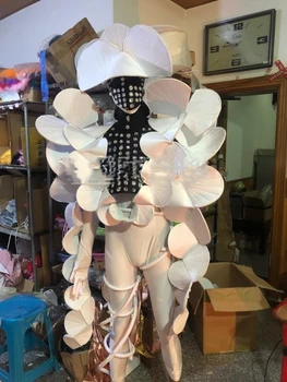 Modelul Catwalk spectacol de teatru alb tehnologie de Viitor în formă de evantai bar gogo costume Masculine musculare costum om