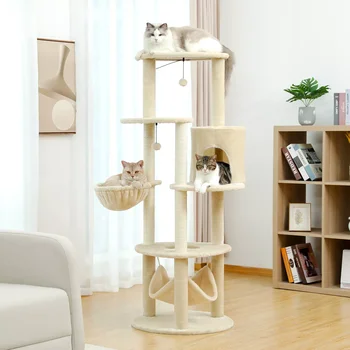 Multi-Funcțional Pisică Arbore Înalt Turn Pisica pentru Pisici de Interior cu Hamac Confortabil Post Scratching și Moale Apartament pentru Mediu și Pisoi