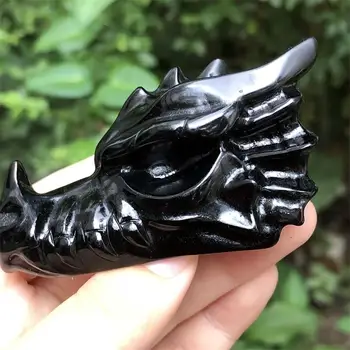Mână Sculptate Natural De Vindecare De Cristal, Sculptură Obsidian Cuarț Cap De Dragon Cranii Figurina Meserii Cadou Decor Acasă