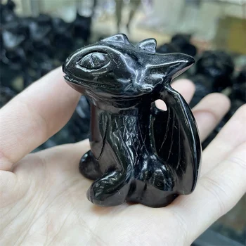 Naturale Obsidian Cuarț Sculptate de Mână, Toothless, Dragonul Cristale și Pietre de Vindecare Lustruit Minerale Ornamente Decor Acasă