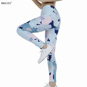 NDUCJSI New Sosire Femei Jambiere Antrenament Sport de Produs Floare de Imprimare Digitală Întinde de Fitness Rulează Pantaloni cu Talie Înaltă Push-Up