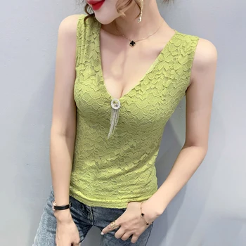 Negru Verde Violet Dantelă Topuri Pentru Femei De Vară Sexy V Gâtului Fără Mâneci Sus Skinny Crop Top Femme Moda