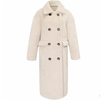 New sosire moda de iarnă lână blană palton femei dublu breasted gros cald elegant long outwear