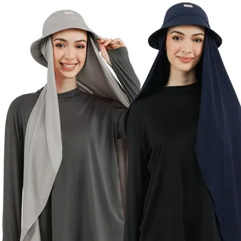 Noi Femeile Musulmane Găleată Pălărie Cu Sifon Hijabs Sporturi De Vara Capac Cu Sifon Hijab Gata Să Poarte Instant Hijab Islam Văl
