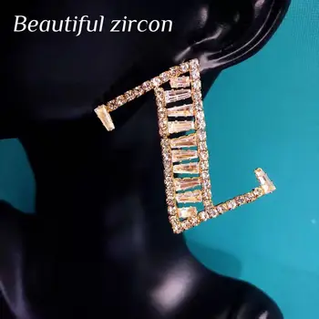 Noua moda de lux litera Z în formă cubic zirconia cristale femei Cercei Coreea de simplu de bijuterii Stras Cercei petrecere acces