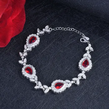 Noua Moda Retro Brățară Sintetice Rupie Ruby Red Picătură De Apă De Cristal Zircon Brățară Lanț De Bijuterii De Nunta Pentru Femei