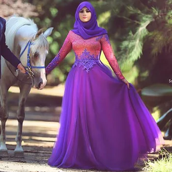 Noua Sexy O linie Echipajului Maneca Lunga Musulman Aplici vestido de noiva Personalizate Ieftine Dantela Vintage arabă Rochii de Mireasa