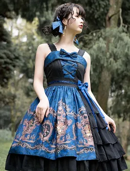 Palat gotic dulce printesa lolita rochie vintage falbala talie mare de imprimare rochie victoriană fata kawaii lolita gotic jsk loli