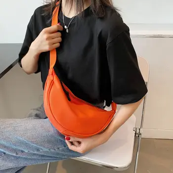 Panza Portocaliu Geanta Crossbody Femei 2022 Moda Semiluna coreean Mici pentru Femei Geanta de Umar Messenger Fata Cârpă Genți de mână