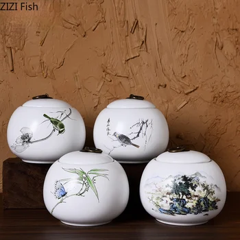 Peisaj clasic de Plante Ceramice vas de Depozitare Umiditate-dovada Sigilat cutia de Ceai Alb Candy Mic Obiect de Stocare Borcan de Stocare de Bucatarie