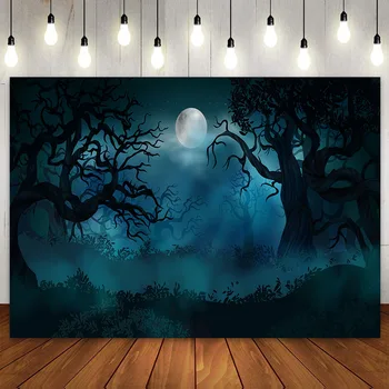Petrecere de Halloween de Fundal cu Înfiorător Cerul de Noapte Fantezie Pădure Magie în lumina Lunii Crengi de Groază Înfricoșător Fundal Fotografie