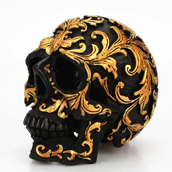 Rasina De Artizanat Negru Cap De Craniu De Aur Sculptură Petrecere De Halloween Decor Craniu Sculptura Ornamente Decor Acasă Accesorii