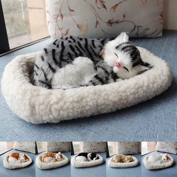 Realist De Dormit Plus De Câine Jucării Moi Umplute Simulare Realistă De Respirație Pisica Cu Mat Creativ Animale Decor Acasă Ornamente