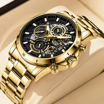 Relogio Masculino LIGE Bărbați Ceasuri de Lux de Aur cadran Mare din Oțel Inoxidabil Barbati Casual Rochie Ceas Militar Cuarț Ceas de mână