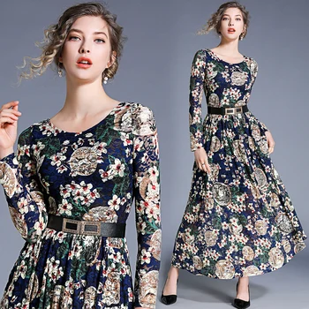 Rochii pentru Femei 2021 Petrecere Elegantă, Lungă de talie mijlocie de Lux Gât Rotund Print Floral Dantelă Rochie de Seara Elegant a-line Rochie
