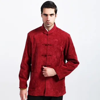 Roșu New Sosire Chineză Tradițională Bărbați Haina de Catifea Brodat Dragon Geaca Toamna Iarna Palton Marimea M L XL XXL XXXL