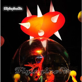 Scena de Concert Suspendate Decorative LED Gonflabile Model de Inimă 3m Iluminat Roșu Ghimpe Inima în formă de Balon Pentru Club de Noapte de Petrecere Show