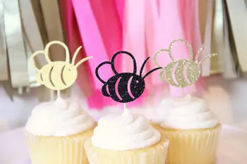 Sclipici Bumble Bee cupcake toppers dulce petrecere de nunta/Mireasa Duș pentru Copii/petrecere de Ziua alimentare ponturi