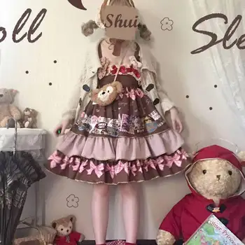 Sweet Lolita JSK Japoneză Cookie Colector de Imprimare Niveluri de Aur Rim Bowknot Tort Suspensor Imprimate Rochie de Vara loli Kawaii Rochii