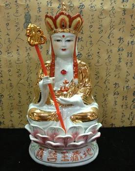 Terra Magazin Bodhisattva, Ksitigarbha Bodhisattva, stând pe o floare de lotus, ceramică statuie a lui buddha , Budist figura~