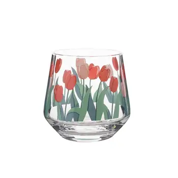 Tulip Imprimare Sticlă Japoneză De Flori Colorate Cupa Transparent Creative Cafea, Bere, Vin, Suc, Lapte, Apa Whisky Mousse Cana